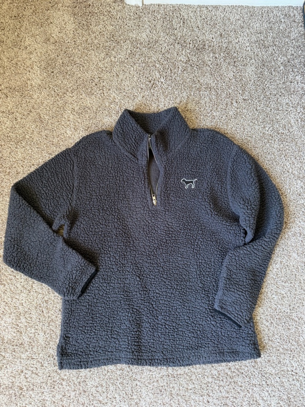PINK Victoria's Secret Charcoal Gray Sherpa half zip with pockets